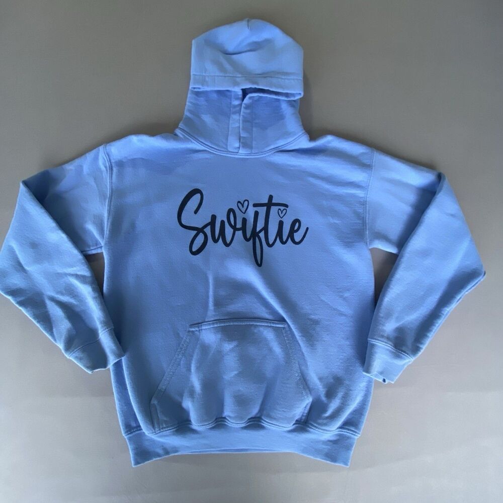 Swiftie Youth Large Hoodie Light Blue Gildan Pullover Graphic Sweatshirt L